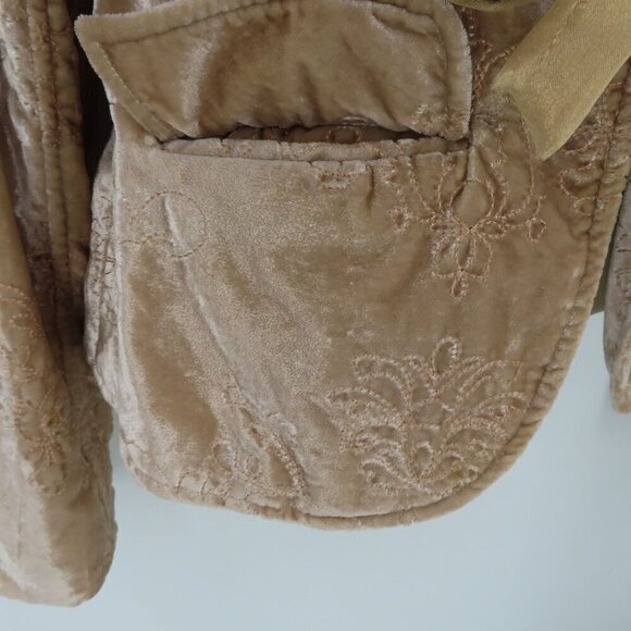 Old Navy Womens Small Beige Velvet Embroidered Flower Collared Jacket Coat Y2K - Picture 4 of 15